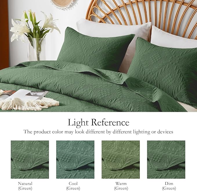 FLYMME Twin Quilt Bedding Set, Olive Green Ultra Soft Lightweight Microfiber - Image 4
