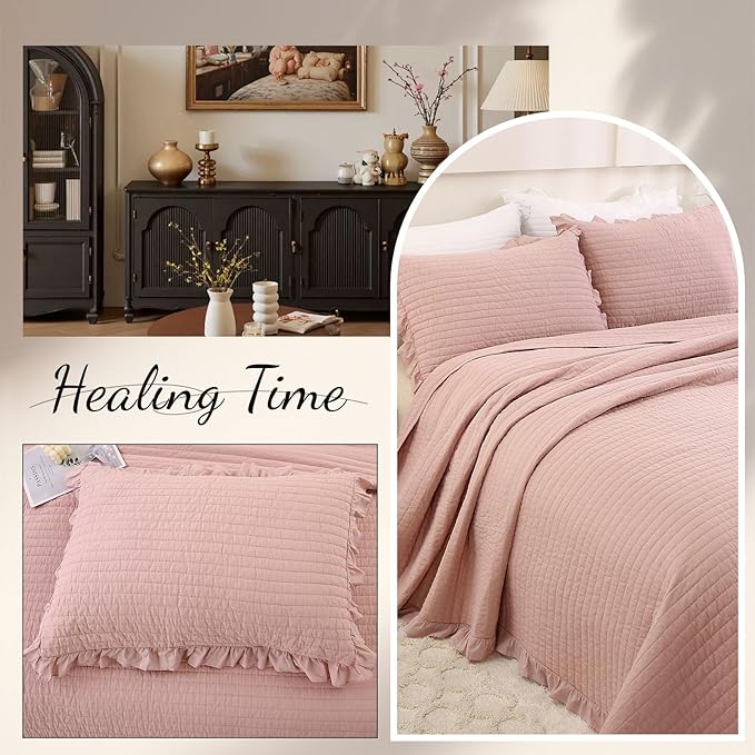 ROOMLIFE Quilt Set Full Size 3D Floral Embroidery Pattern 3-Piece Cotton - Image 6