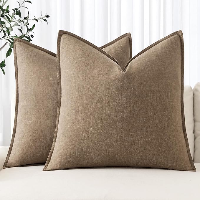 MIULEE Decorative Linen Pillow Covers 16x16 Inch Khaki Boho Farmhouse Neutral by MIULEE