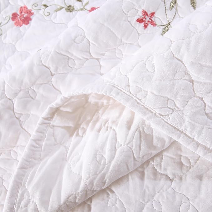 Quilt Set Circular Floral 3D Embroidery Pattern 3 PCS 100% Cotton Reversible - Image 7