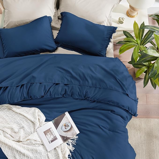 Andency Navy Blue Comforter Set Queen, 3 Pieces Boho Tassel Lightweight Bedding - Image 4