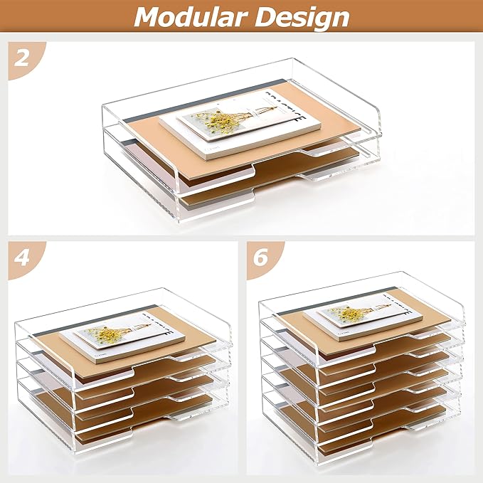 2 Pack- Stackable Paper Letter Tray, Enlarged A4 File Desk Organizer Acrylic Desk Organizers and Accessories Sorter Tray, Clear Workspace Office Supplies Organizers, 13.78inx9.25inx3.62in-DeskoryOffice