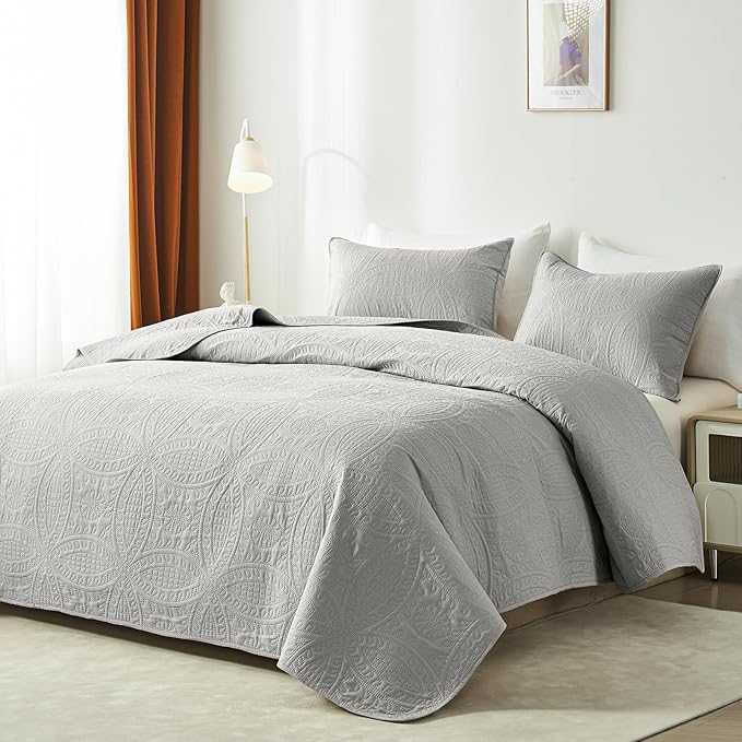 akkialla Twin Quilt Bedding Set, Light Grey Ultrasonic Quilt Set, Lightweight - Image 2