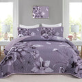 Floral Quilt Set King Size Bedding Set 3 Pieces Dark Purple Boho Floral Quilt by DRUCON