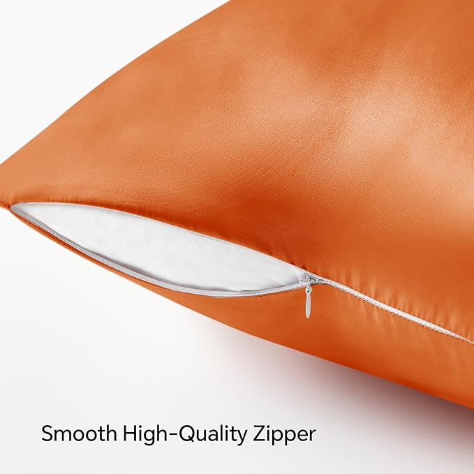 BEDELITE Satin Pillowcase with Zipper, Burnt Orange King Size Pillow Cases Set - Image 5