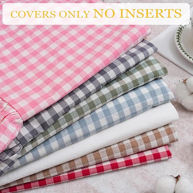 14x36 inches Taupe Plaid Ruffle Gingham Lumbar Throw Pillow Cover, Pure Cotton - Image 8