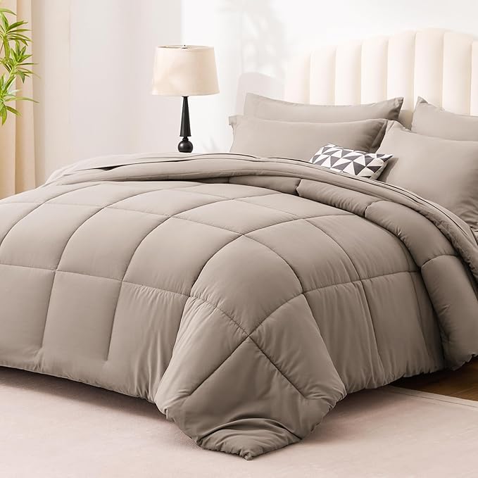 Love's cabin Full Comforter Set Light Brown, 7 Pieces Full Bed in a Bag - Image 2