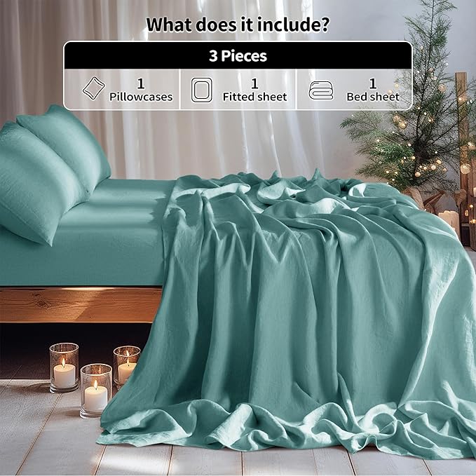 LBRO2M 100% Pure Linen Sheet Set Deep Pocket Up to 16" Bed Sheets Sets - Image 2