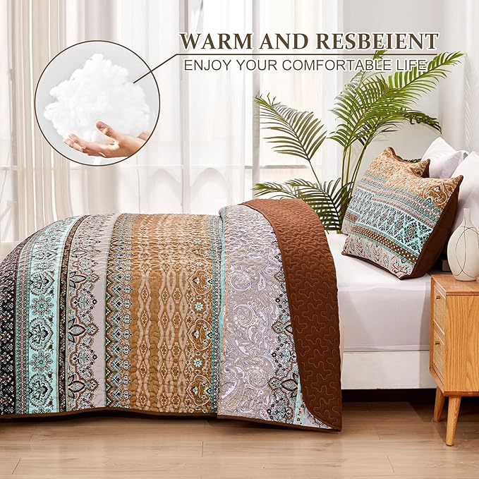 WONGS BEDDING Boho Fall Queen Quilt Set, Lightweight Microfiber Bed Decor - Image 3