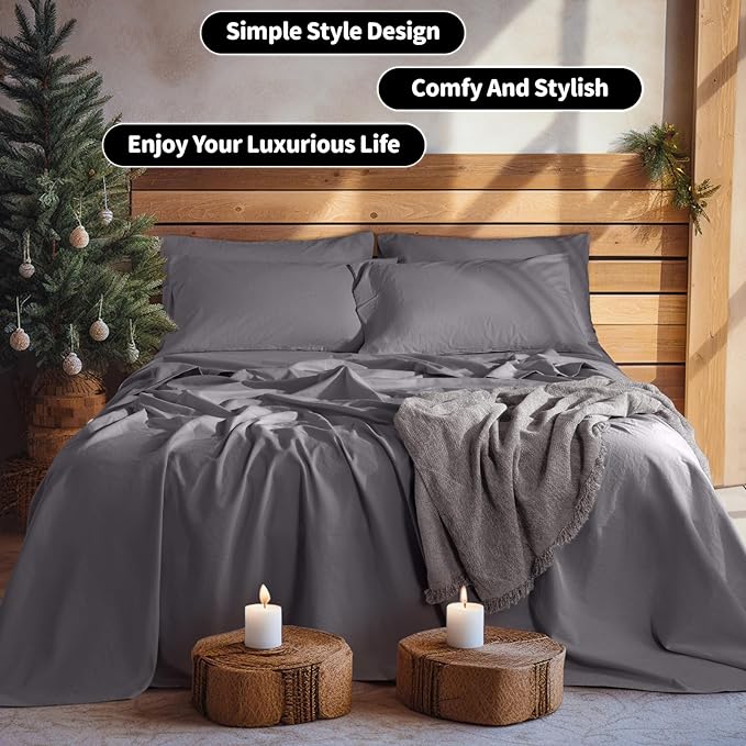 LBRO2M 100% Pure Linen Sheet Set Deep Pocket Up to 16" Bed Sheets Sets - Image 7