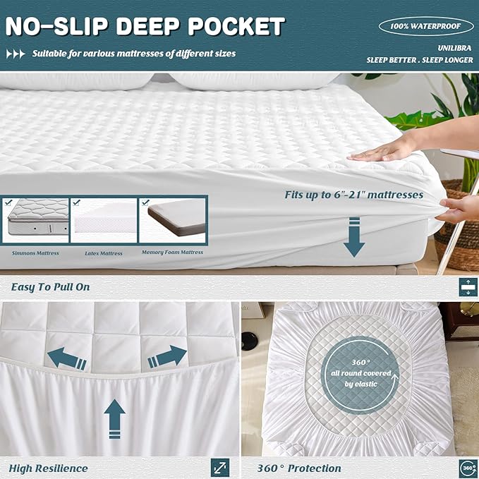 UNILIBRA King Mattress Cover Waterproof, Deep Pocket Mattress Pad Protector - Image 4