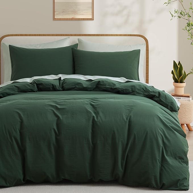 LOVQUE 100% Washed Cotton Duvet Cover Set King Size, Linen Like Natural Bedding by LOVQUE