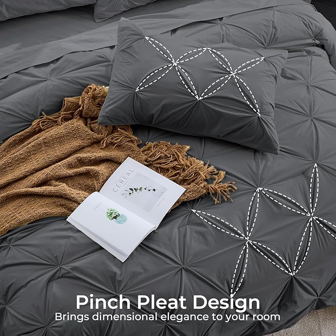 Sasttie Twin Comforter Set, 5-Piece Bed in a Bag, Pintuck Bedding Sets - Image 4