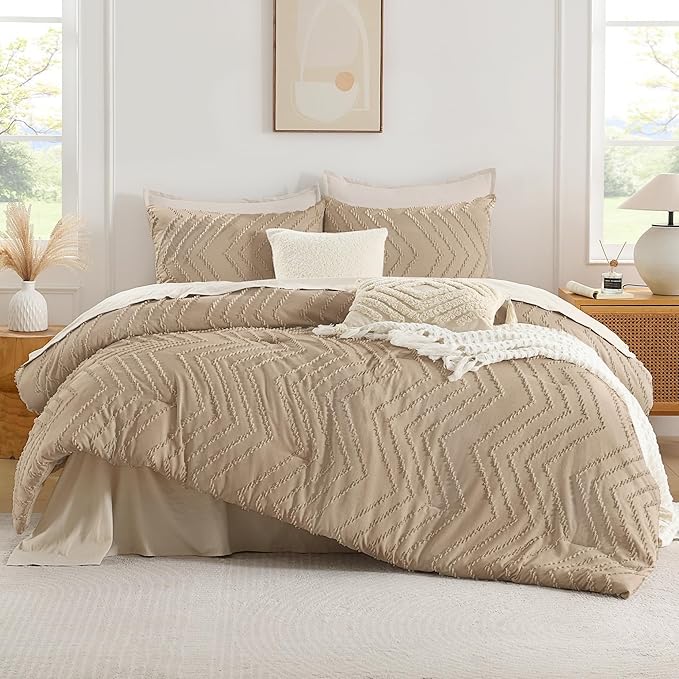 Andency Taupe Comforter Set Queen Size, Boho Soft Warm Tufted Bedding Comforter - Image 2