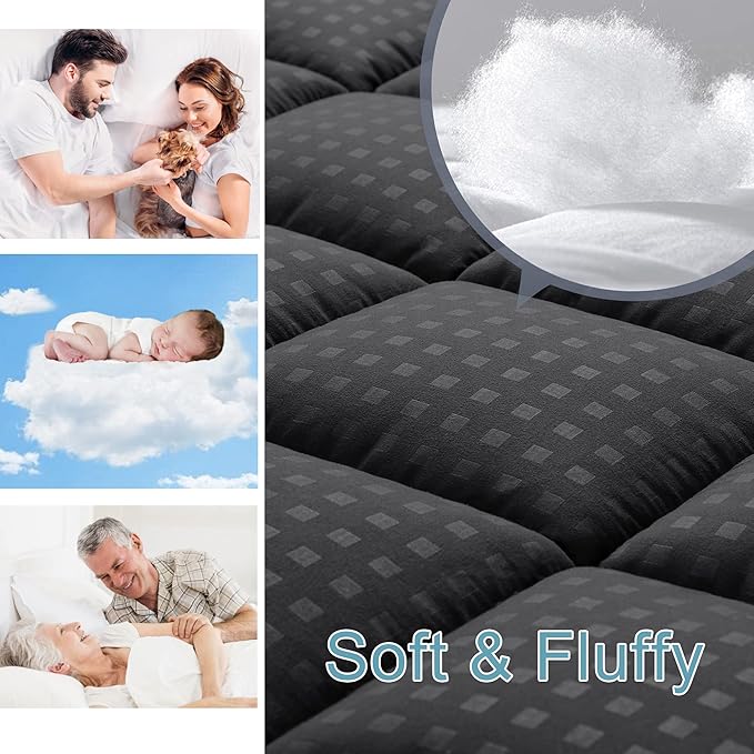 HYLEORY King Mattress Pad Quilted Fitted Mattress Protector Cooling Pillow Top - Image 3
