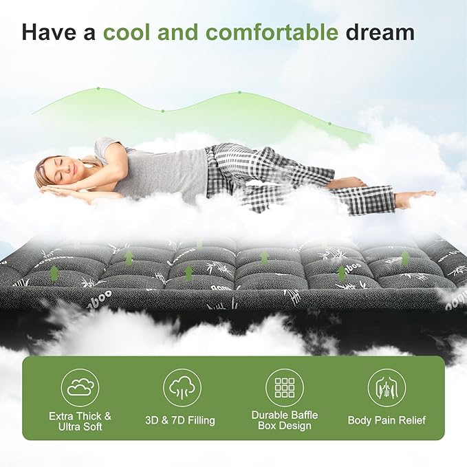 Queen Size Mattress Topper Viscose Derived from Bamboo, Soft Thick Pillow Top - Image 2