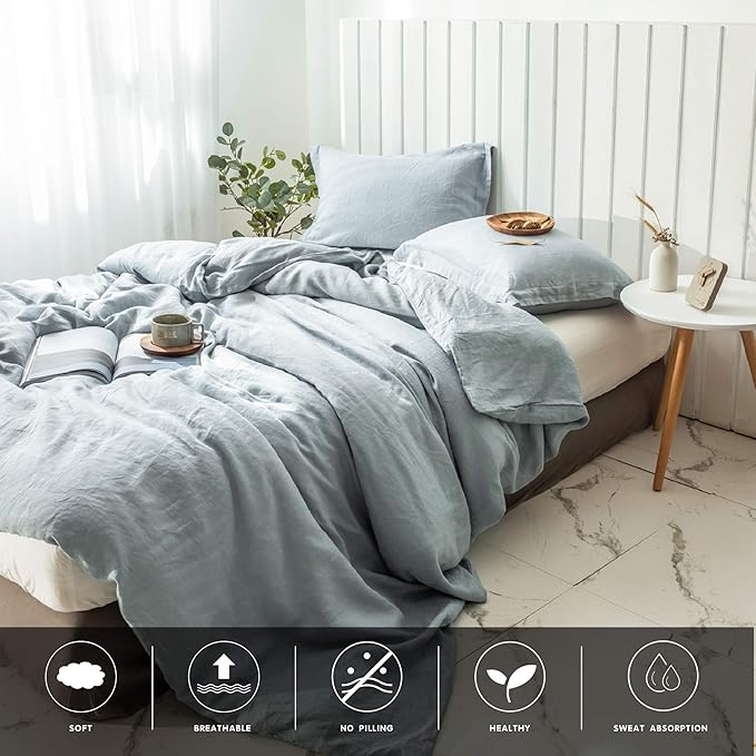 Simple&Opulence 100% Linen Duvet Cover Set 3pcs Basic Style Natural French - Image 8
