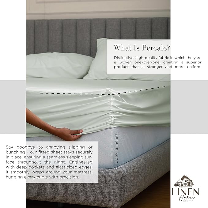 Linen Home 100% Cotton Percale Sheets California King Size, Dove Grey, Deep - Image 4