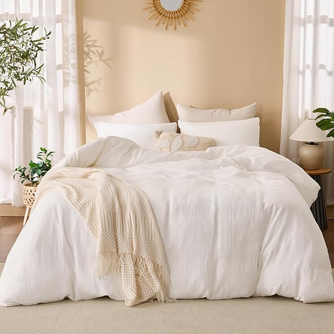Off White Duvet Cover Queen Size, 100% Sandwashed Cotton Soft Queen Duvet Cover - Image 6