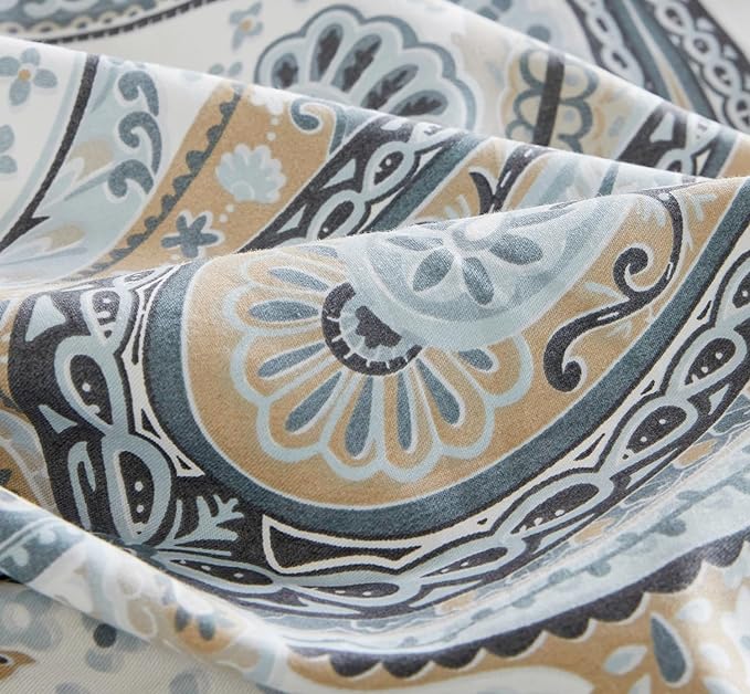 SUSYBAO Blue Paisley Duvet Cover King 100% Cotton Vintage Floral Duvet Cover 3 - Image 3