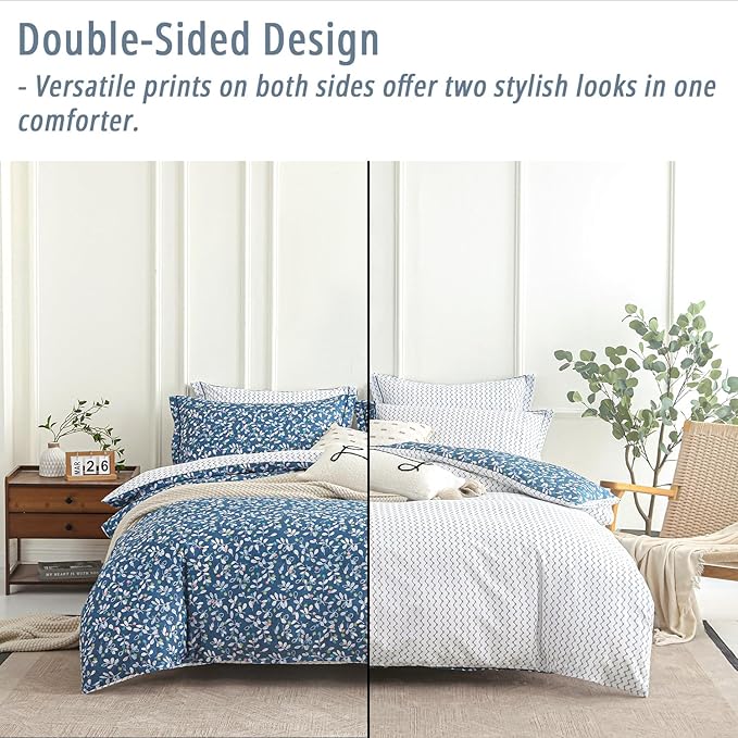 LEMIROE Blue Floral Cotton Comforter Queen Size - Image 4