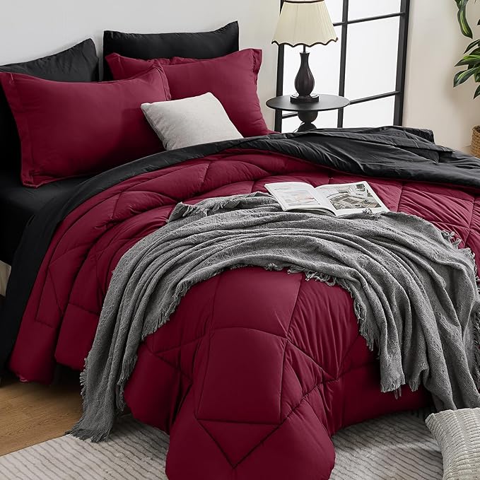 HEVUMYI Red & Black Twin-XL Comforter Set by HEVUMYI