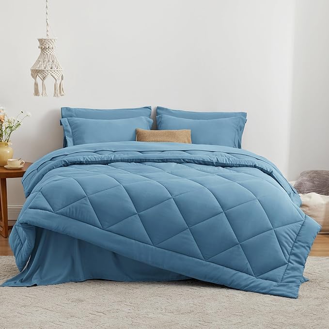 Love's cabin Twin XL Comforter Set Misty Blue, 5 Pieces Twin XL Bed in a Bag - Image 2
