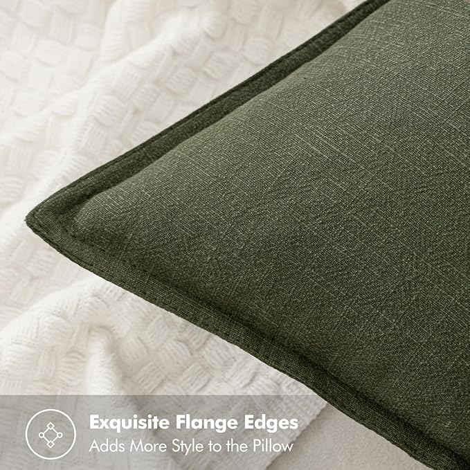 MIULEE Decorative Linen Euro Sham Pillow Covers 24x24 Dark Olive Green Boho - Image 2