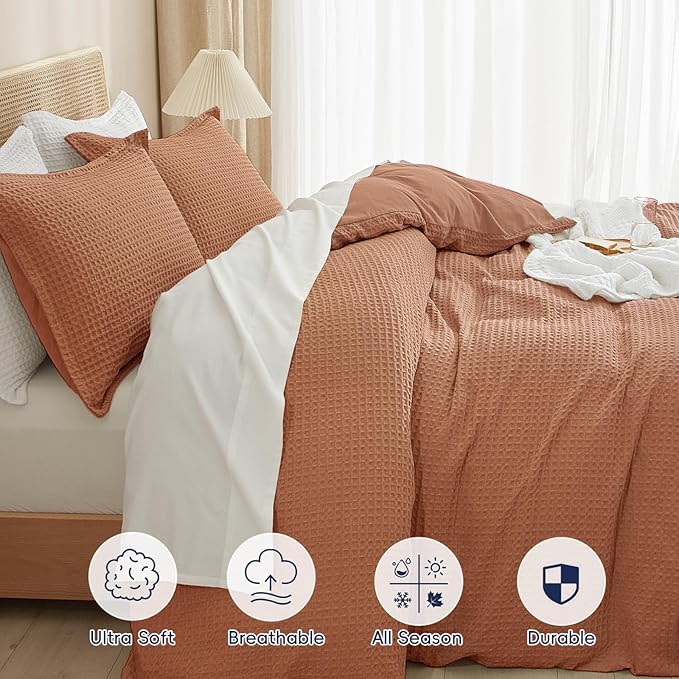 PHF Waffle Weave Duvet Cover Set King Size, No Snagging Ultra Soft Luxury - Image 4