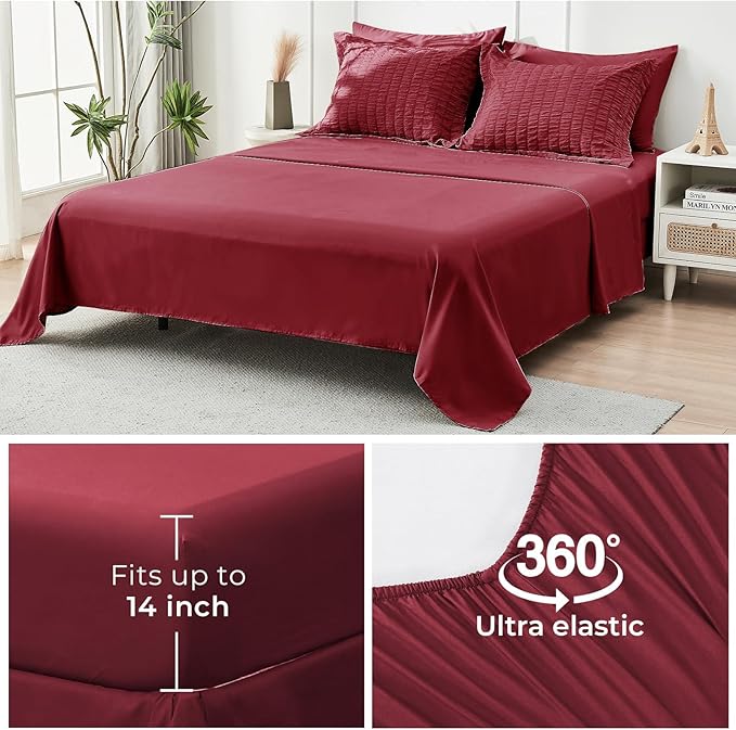 HYMOKEGE Burgundy Queen Comforter Set Seersucker 7 Pieces, All Season Luxury - Image 7