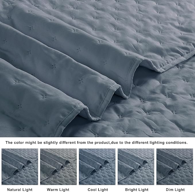 ROARINGWILD Dusty Blue Queen Size Quilt Bedding Set, Lightweight Soft Bedspread - Image 5