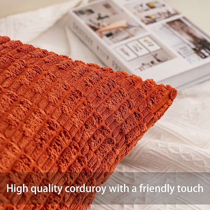 Aegero Pack of 2 Corduroy Decorative Throw Pillow Covers 12x24 Inch Soft - Image 2