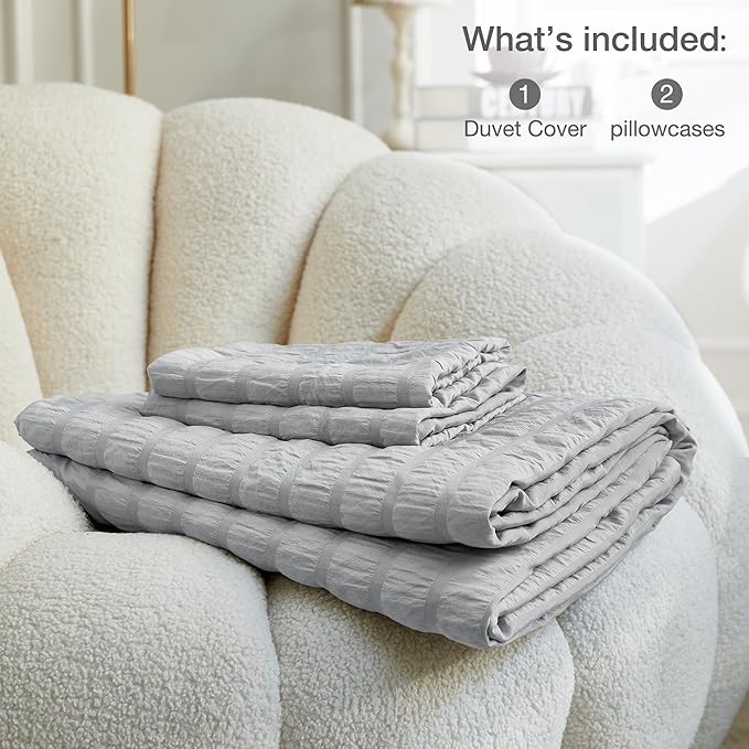 JELLYMONI Light Grey Duvet Cover Twin Size, Soft Breathable Seersucker Duvet - Image 6
