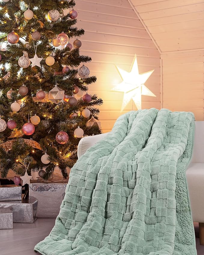 Drewin 15lbs Weighted Blanket Queen Size, Classy Soft Jacquard Checkered Sherpa - Image 9