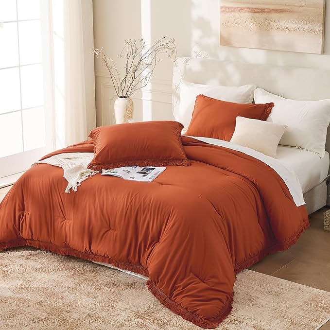Andency Comforter Full Size Set Burnt Orange, 3 Pieces Boho Terracotta Winter - Image 6