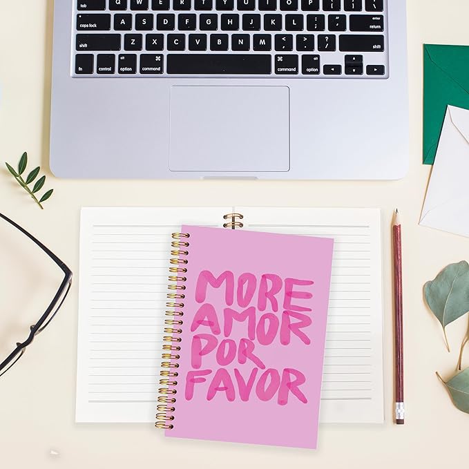 BearCake More Amore Por Favor Inspirational Notebooks, Pink Notebook Journal, Cute Trendy Notebook, Aesthetic Notebook, Notebooks for Work Note Taking, Hardcover Spiral Notebook 5.5x8.3-DeskoryOffice