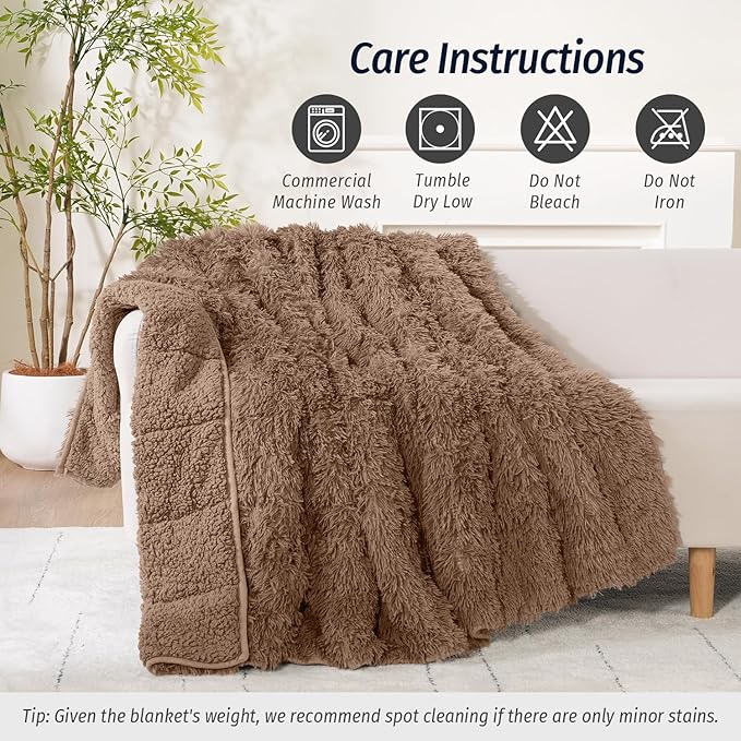 Wemore Shaggy Long Fur Faux Fur Weighted Blanket, Cozy and Fluffy Plush Sherpa - Image 6