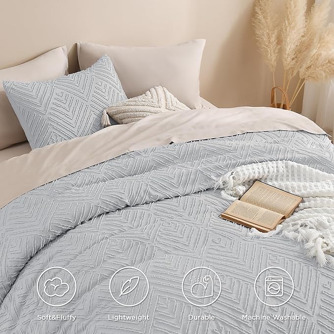 Andency Light Grey Oversized King Comforter 120''x120'', 3 Pieces Gray Super - Image 4