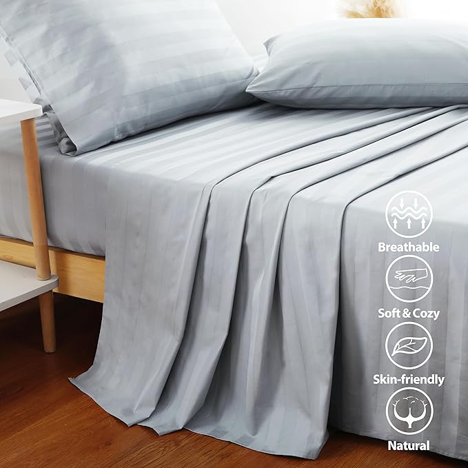 Flat Sheet Only Twin Size, 400 TC 100% Egyptian Cotton Flat Sheet Striped - Image 5