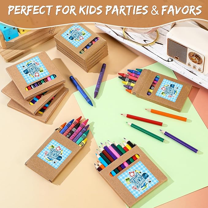 10 Sets Bulk Back to School Supplies, Colored Pencils Pre-Sharpened and Crayons Holiday Bundle in Box Mini Pencils Crayons Bulk Classroom Teacher Supplies, Cute Back to School Gifts-DeskoryOffice