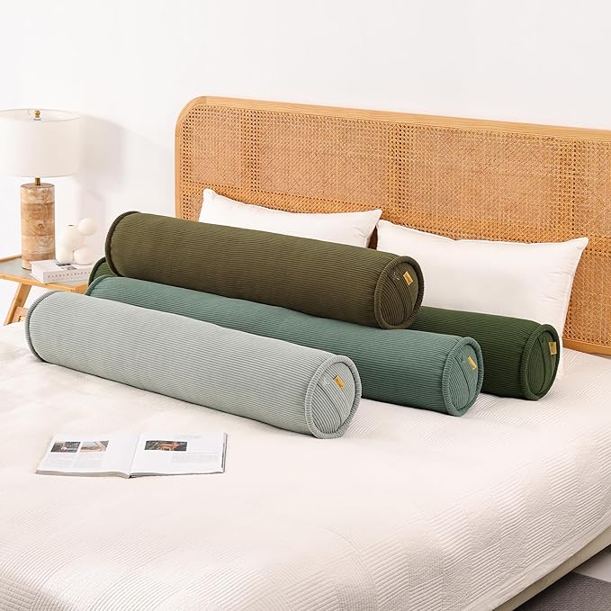 Long Bolster Pillow for Bed – Soft Corduroy Body Pillow for Adults, Ergonomic Full-Length Support for Better Sleep,39 x 7.87 Inches,Martini 0live