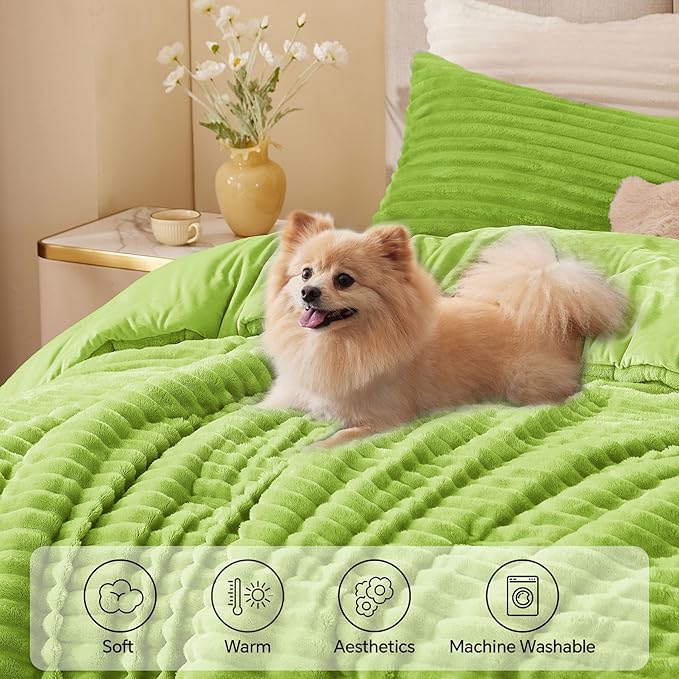 BEDELITE Fleece Twin Comforter Set -Super Soft & Warm Fluffy Dark Citron Bedding - Image 3