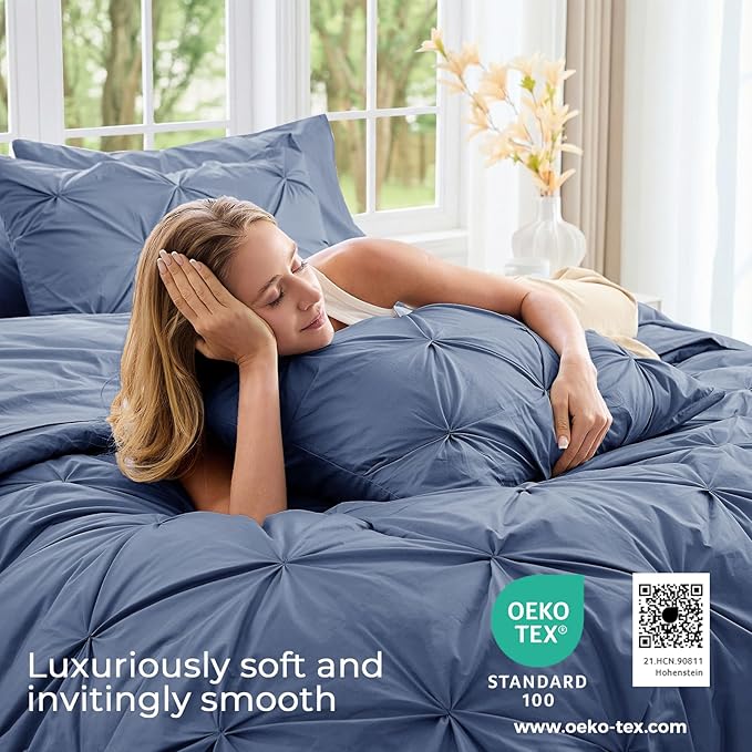 Sasttie California King Comforter Set, 7-Piece Bed in a Bag, Pintuck Bedding - Image 3