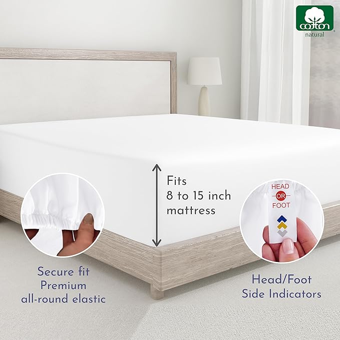 2 Cotton Twin XL Fitted Sheets, 400 Thread Count 100% Cotton Fitted Sheets - Image 5