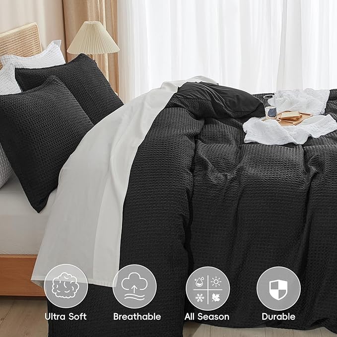 PHF Waffle Weave Duvet Cover Set Twin/Twin XL Size, No Snagging Ultra Soft - Image 4