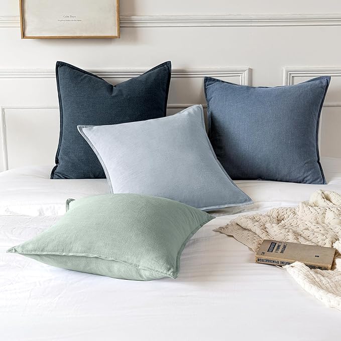 MIULEE Decorative Linen Euro Sham Pillow Covers 24x24 Inch Blue Ashes Boho - Image 6