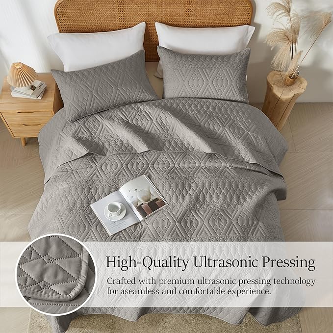 akkialla King/Cal King Size Quilt Bedding Set, Dark Grey Lightweight Microfiber - Image 4
