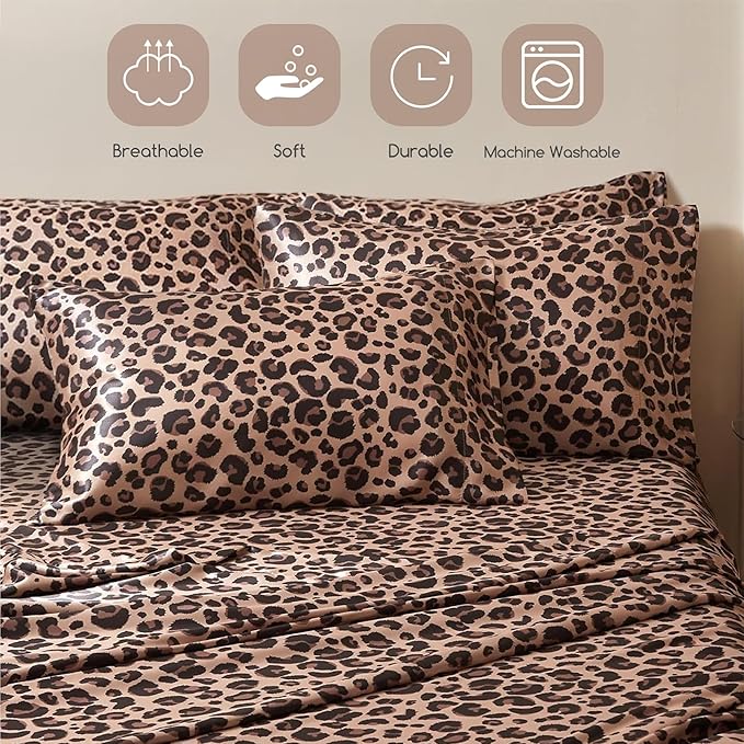 MR&HM Satin Bed Sheets with Elastic Corner Straps, Full Size Sheets Set - Image 7