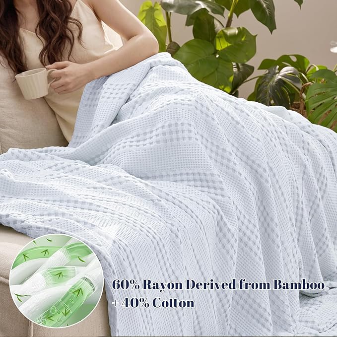 PHF Cooling Waffle Blanket King Size, Lightweight 60% Rayon from Bamboo & 40% - Image 2