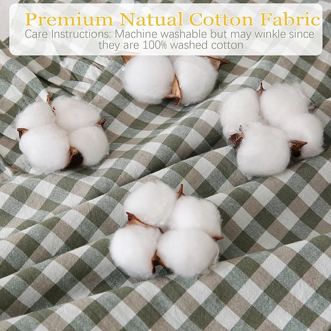 14x36 inches Sage Green Plaid Ruffle Lumbar Pillow Sham 1 Piece, Pure Cotton - Image 7